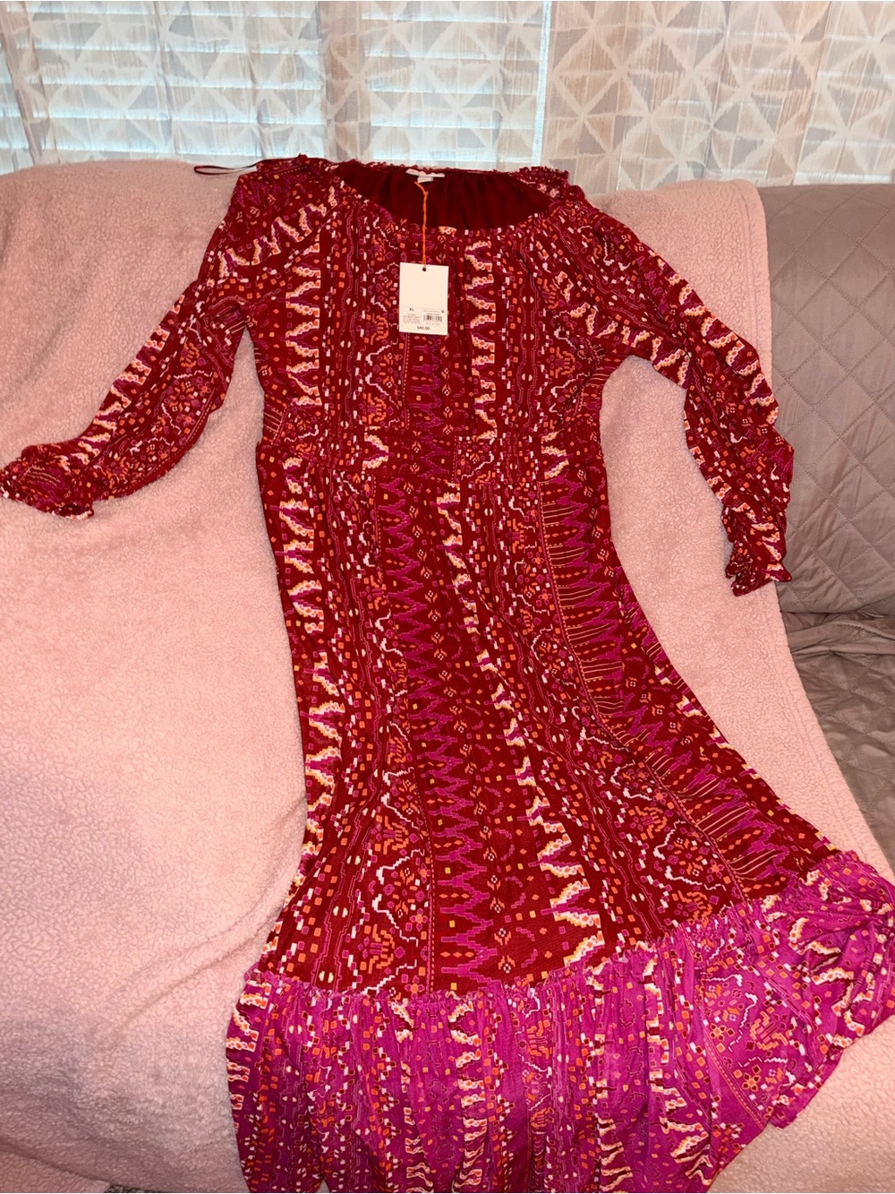 Knox Rose Red & Pink Patterned Long Sleeve Maxi Dress